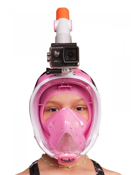 Маска полнолицевая SCUBA BROTHERS BEATLE KID CLEAR/PINK, с креплением камеры GoPro, р-р XS